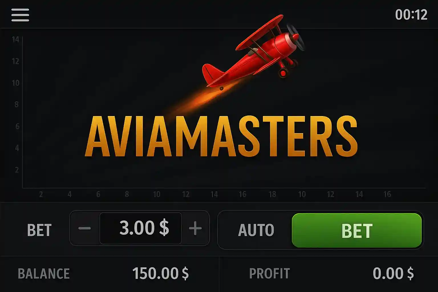 AviaMasters crash game interface with red airplane and betting controls