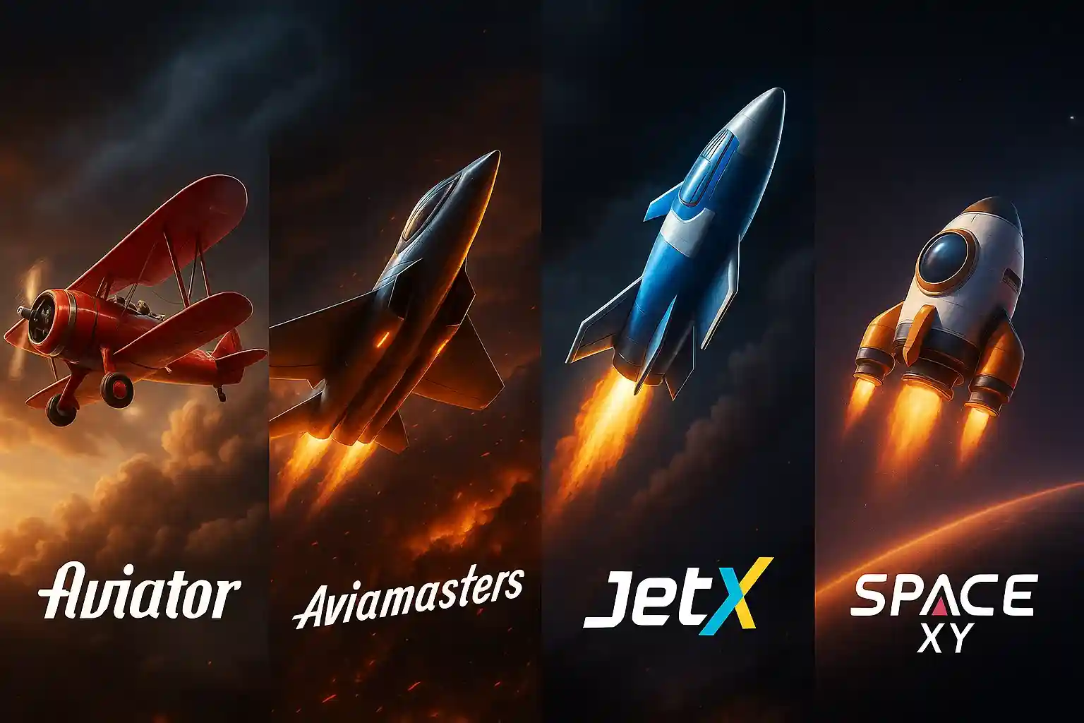Aviator AviaMasters JetX and Space XY crash games with flying aircraft